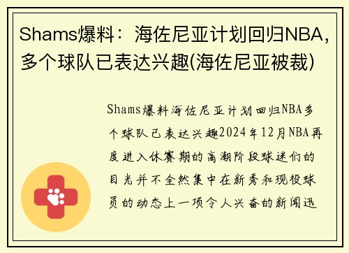 Shams爆料：海佐尼亚计划回归NBA，多个球队已表达兴趣(海佐尼亚被裁)