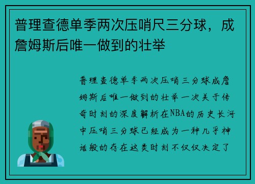 普理查德单季两次压哨尺三分球,成詹姆斯后唯一做到的壮举