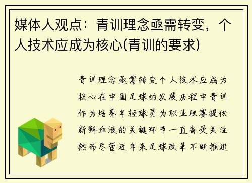 媒体人观点：青训理念亟需转变，个人技术应成为核心(青训的要求)