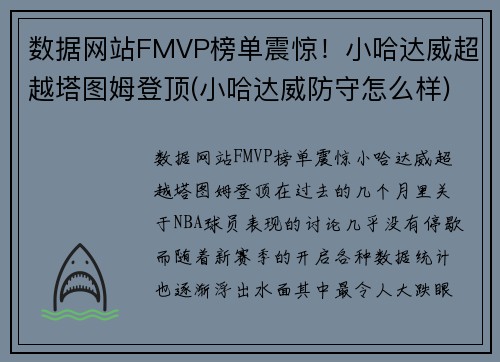 数据网站FMVP榜单震惊！小哈达威超越塔图姆登顶(小哈达威防守怎么样)