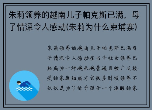 朱莉领养的越南儿子帕克斯已满，母子情深令人感动(朱莉为什么柬埔寨)